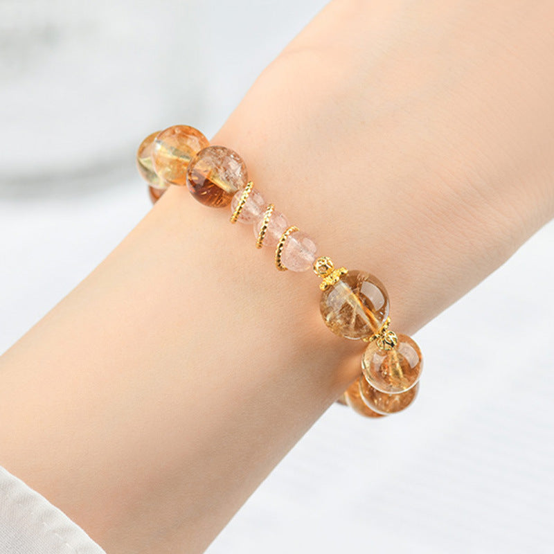 Natural Crystal Yellow Pagoda Crystal Strawberry Crystal Bracelet - Wealth & Luck