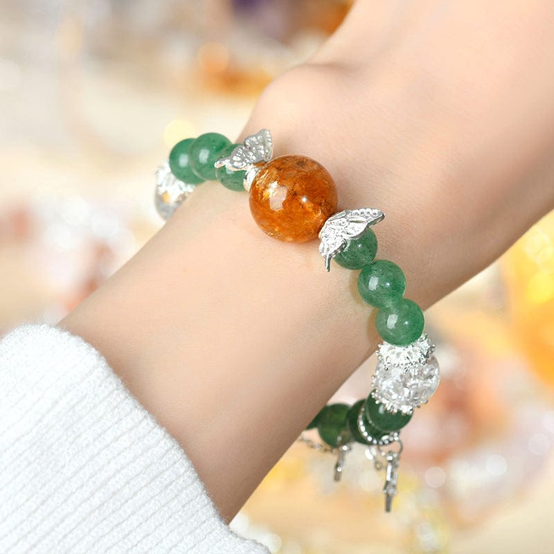 Crystal Green Strawberry Yellow Gum Flower Star Tassel Butterfly Bracelet - Energy & Luck