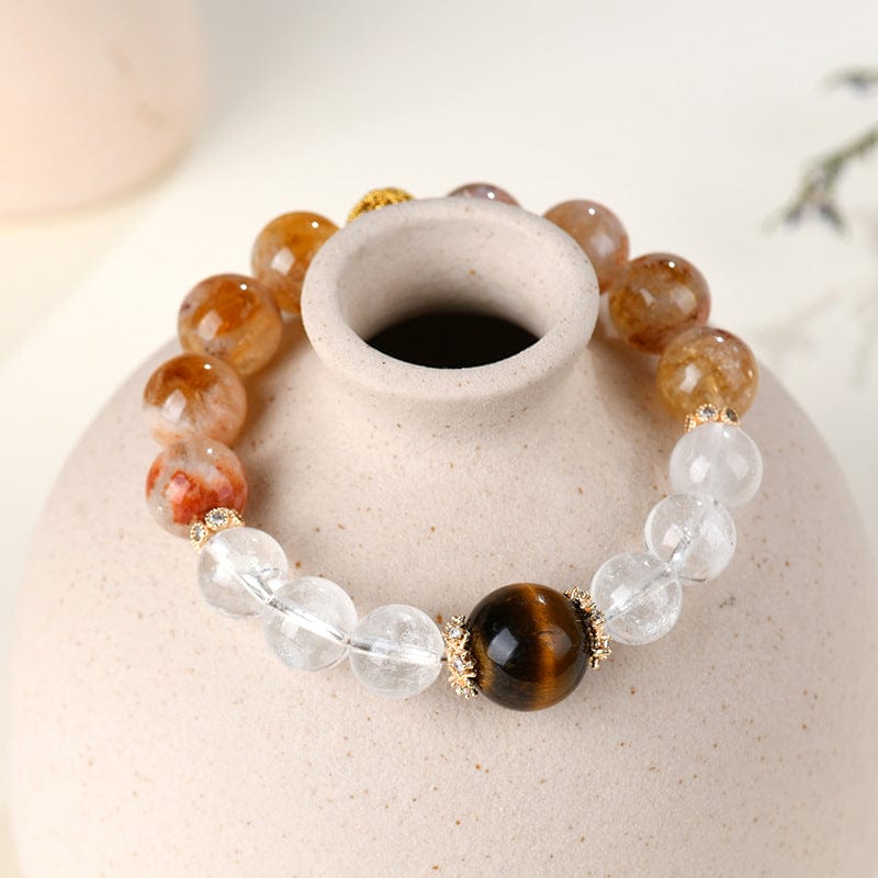 Natural Crystal Yellow Pagoda Crystal Tiger Eye Stone White Acai Bracelet - Wealth & Energy