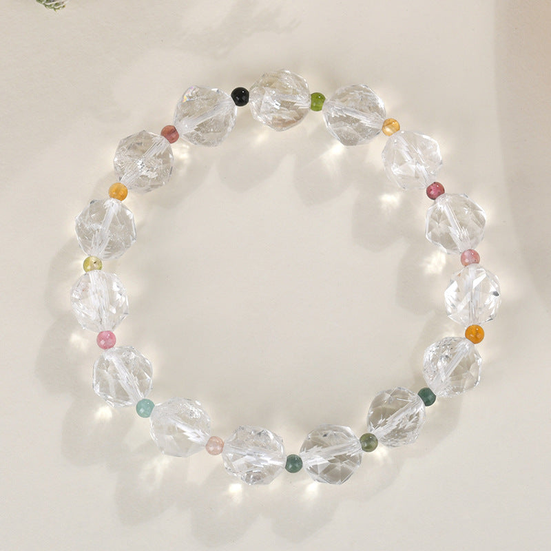 Natural Faceted White Crystal Tourmaline Bracelet - Emotion & Wisdom