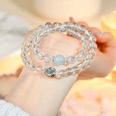 Natural White Crystal Aquamarine Double Circle Bracelet - Wisdom & Calm